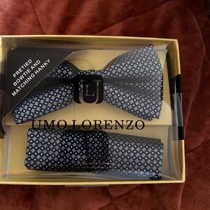 Lorenzo Black and White Diamond Pattern Bow Tie Set